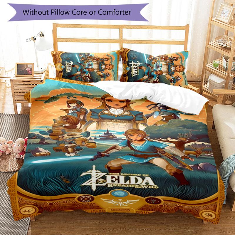 3pcs Cartoon Z-Zeldas pattern bedding set duvet cover set includes duvet cover &pillowcases, perfect all season bedroom decoration & gift