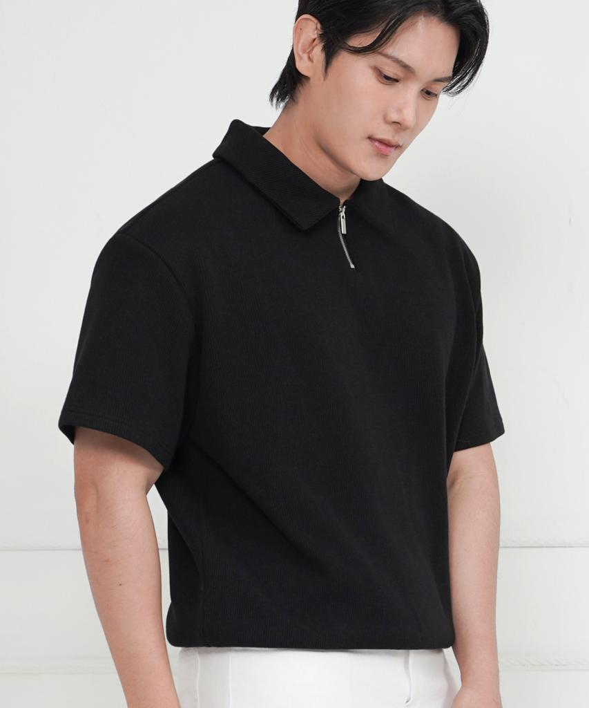 Dibala Automatic Tucking Fake Drop Oversized Half-Zip Polo Shirt Short Sleeve T-Shirt