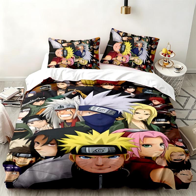 Zestaw 3-częściowy Naruto Idealny do sypialni Wygodny komplet pościeli zawiera poszewkę na kołdrę i dwie poszewki na poduszki Idealny prezent urodzinowy lub świąteczny