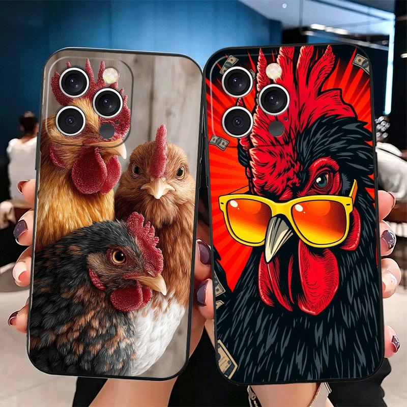 Chicken Hen Rooster Soft Phone Case for iPhone 16 16E 17 Air 15 Pro Max 14 Plus 13 Mini 11 12 7 Black Cover Back Shell
