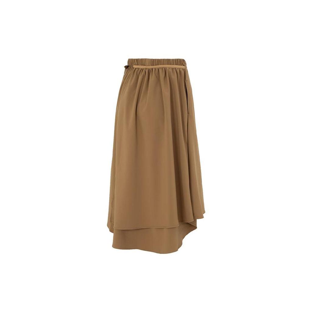 Puma Solid Color Spliced Breathable Fitted Casual Maxi Skirt Women Skirts Brown 623025-93