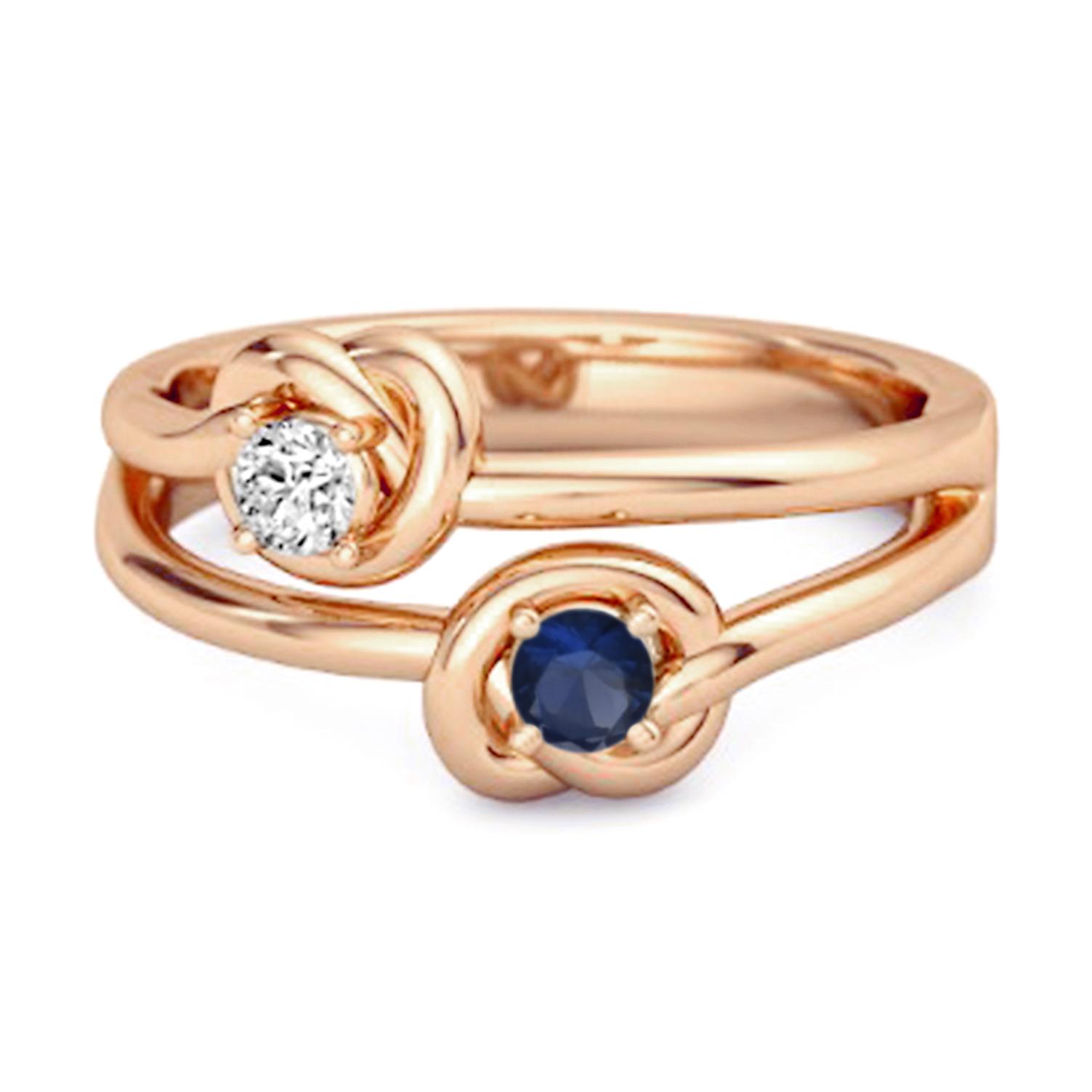 Blue Sapphire Dual Stone Ring - 925 Sterling Silver Rose Gold Vermeil 11.5 ярко-розовый