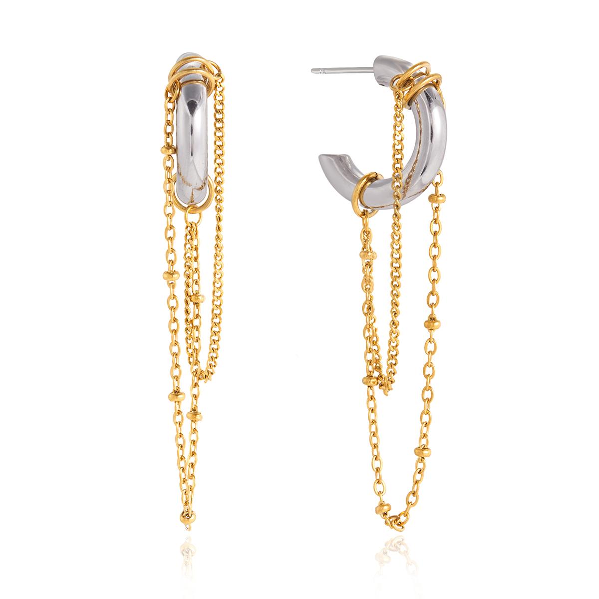 Yori Statement Gold Silver Color Blocked Chain Tassel C Earrings 18K PVD Plated Stainless Steel Charm High Quality Party Jewelry