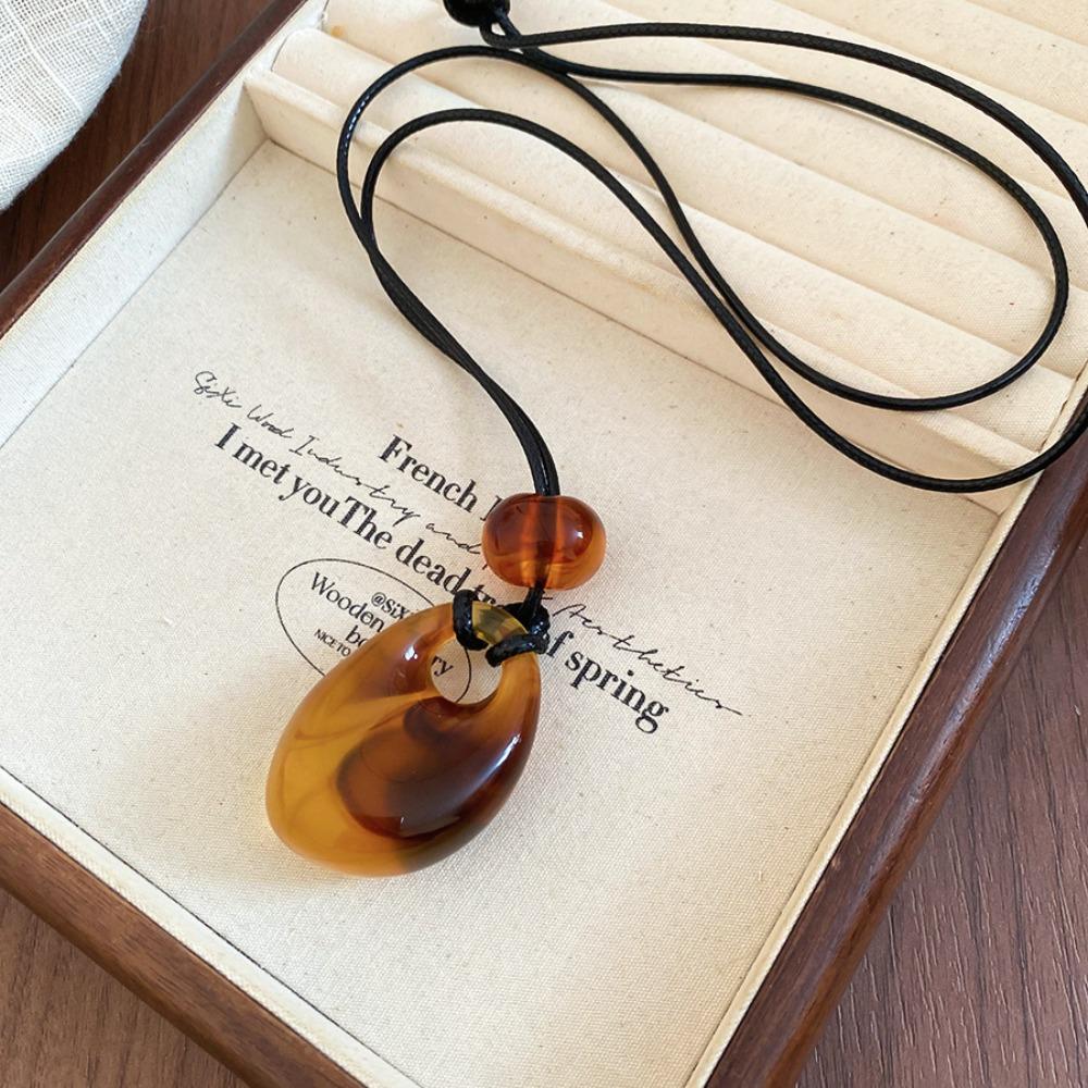 Vintage Colorful Design Kpop Long Chain Water Droplet Design Rope Chain Resin