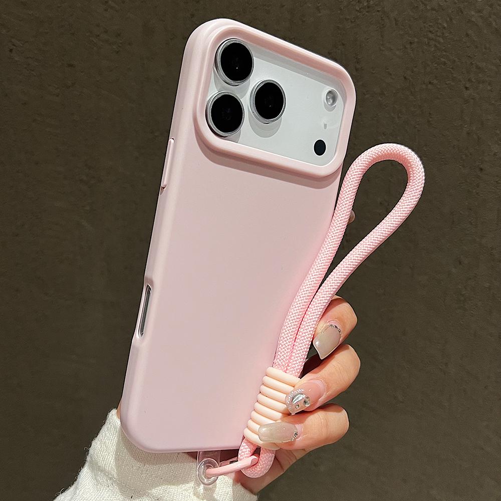 Candy Color Matte Wrist Strap Phone Case For 17 16 Pro Max 15 14 13 12 11 Air Plus Colorful Lanyard Shockproof Soft Cover