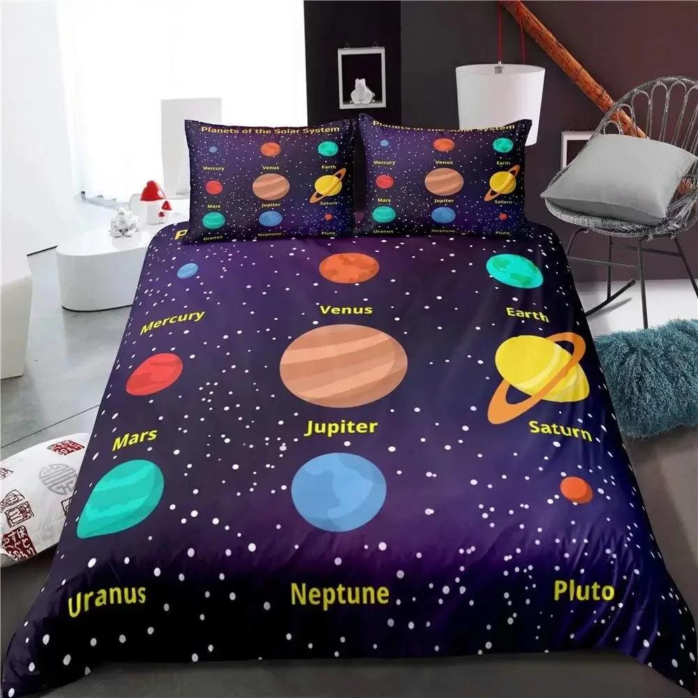 Solar System Bettbezug-Set Weltraum Galaxie Bettwäsche-Sets Universum Planeten Bettdeckenbezug Astronomie Steppdeckenbezug Queen-Size