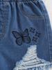 Single-piece set of girls' tassel star decoration cute butterfly embroidery trendy must-have ripped denim shorts new style