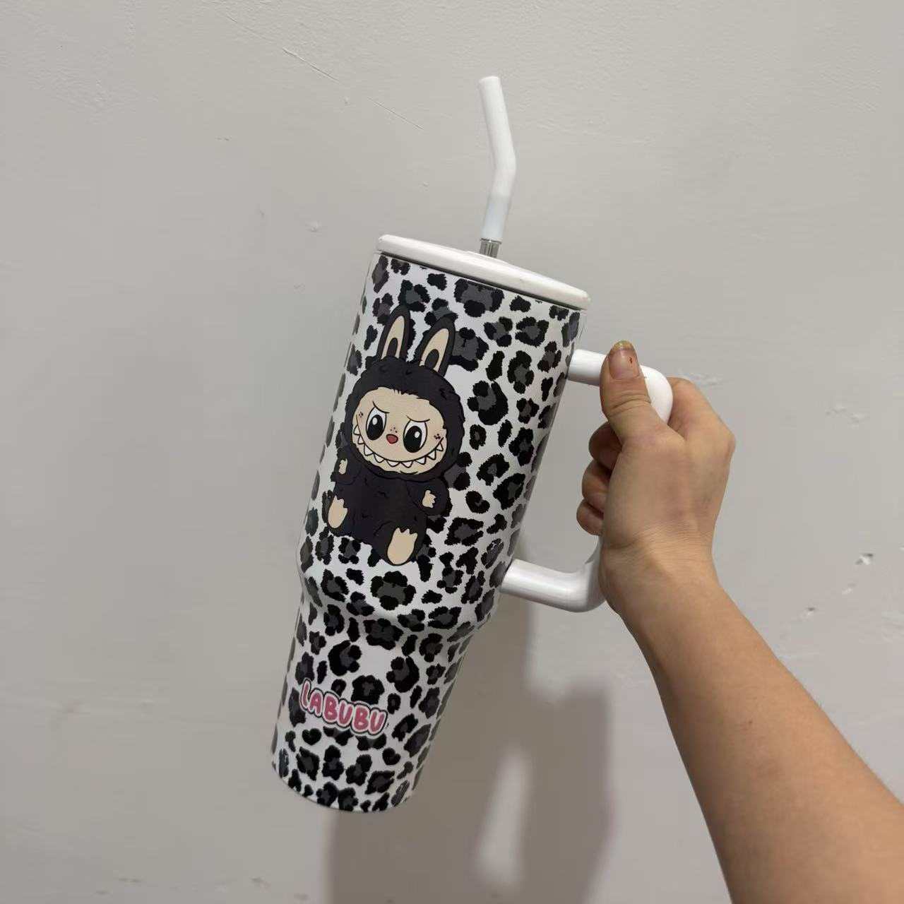 Large Capacity 40oz Third Generation Versatile Leopard Print Handle Car Cup Car Water Cup 1200ml