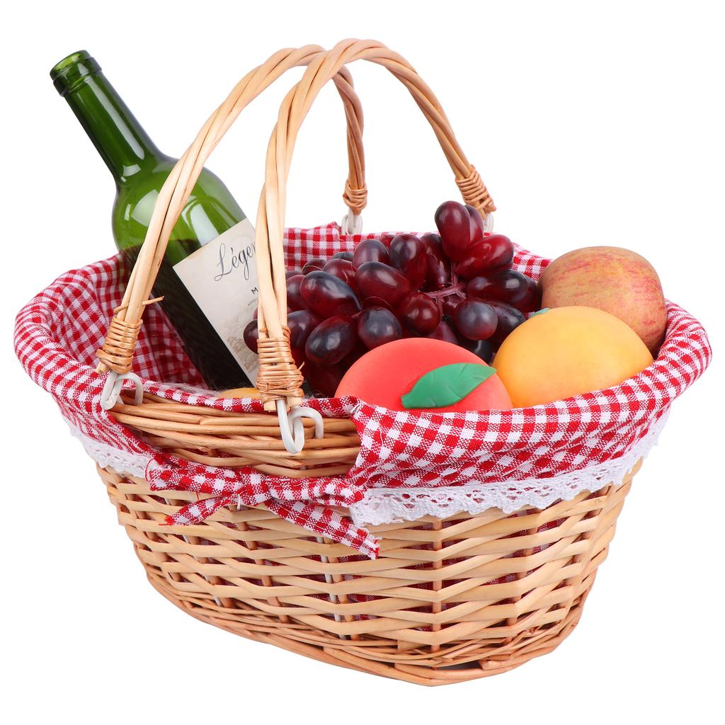 Coș de picnic din răchită cu mânere duble pliabile, coș de picnic din salcie