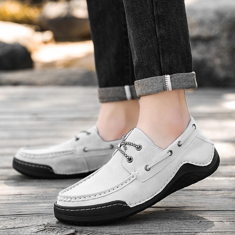 Fashion Genuine Leather Handmade Shoes Casual Men Leather Luxury Brand Designer Classic Breathable Soft Platform Walking Outdoor Flat