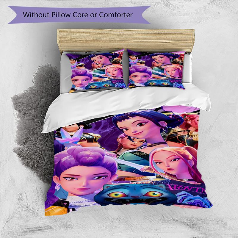 3pcs Kpop Hunter1 pattern bedding set duvet cover set includes duvet cover &pillowcases, perfect all season bedroom decoration & gift