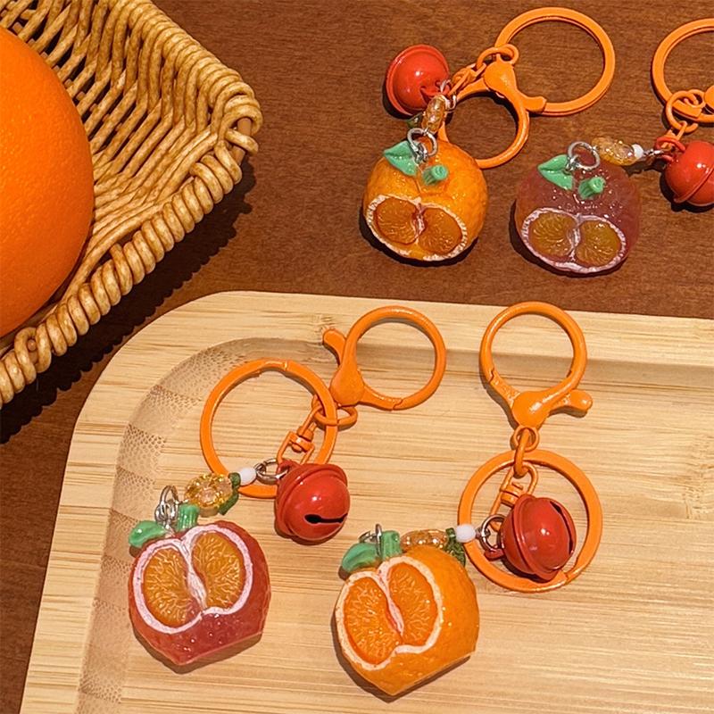 Creative 3D Orange Keychain Bell Pendant Decorative Backpack Accessories Cute Resin Fruit Keychain Couple Small Gift