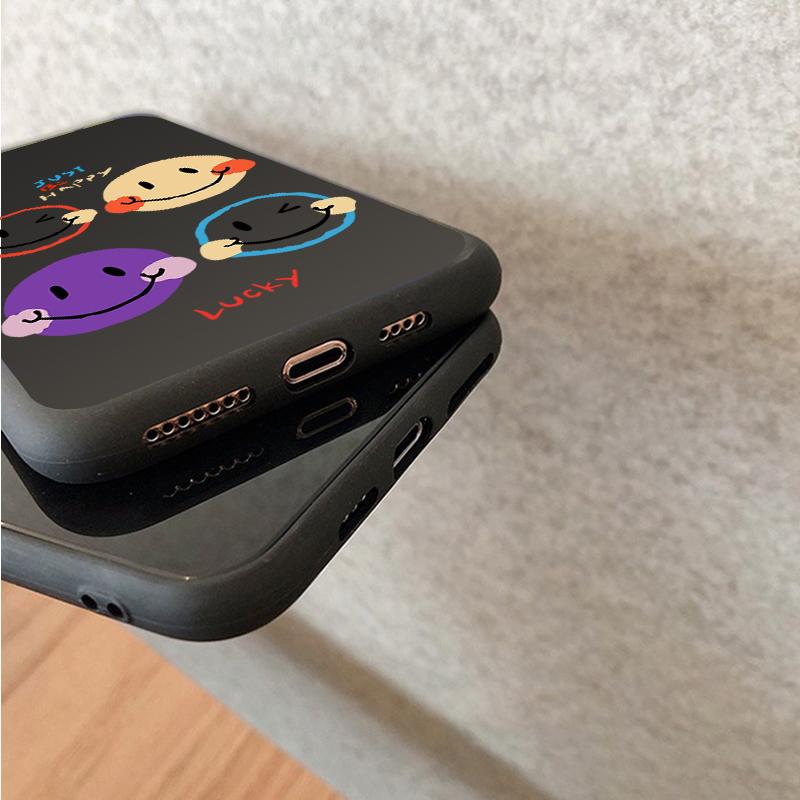 Cute Smileys Black Phone Case For iPhone 12 11 XR XS X Max 7 8 6 6S Plus 5 5S SE 2020 Back Cover For iPhone 12mini Shell