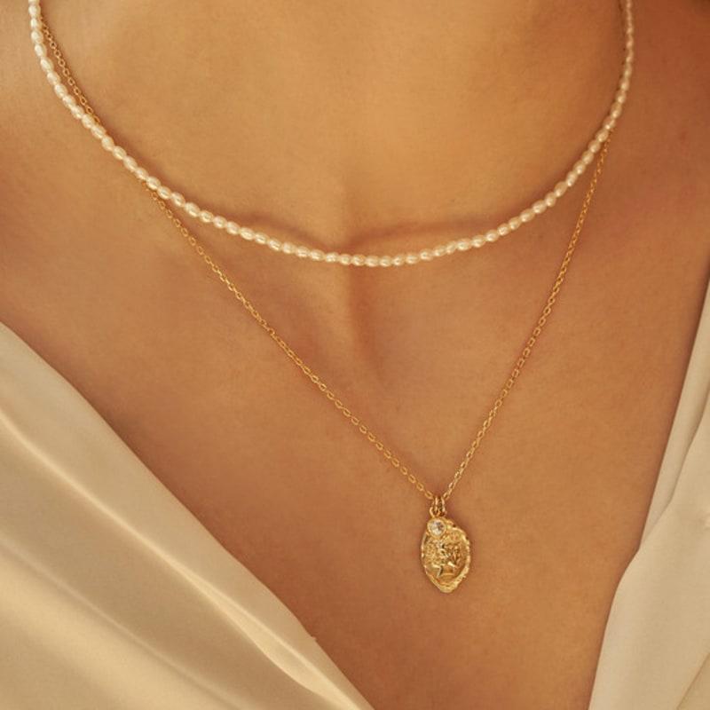 Tatiana [2SET] Mini Oval Coin Pearl Necklace set_SE0131
