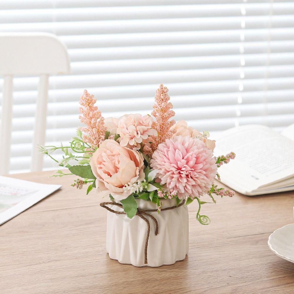 Realistic Artificial Flower Bonsai Rope Eternal Life Simulation Plant Bonsai with Ceramic Flowerpot No Watering