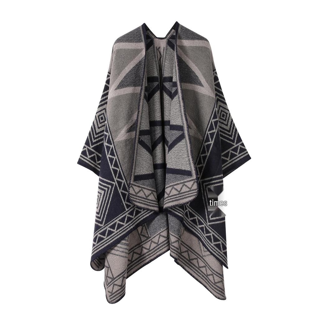 Solid Color Striped Shawl Cardigan: Warm, Versatile Imitation Cashmere Scarf for Autumn and Winter