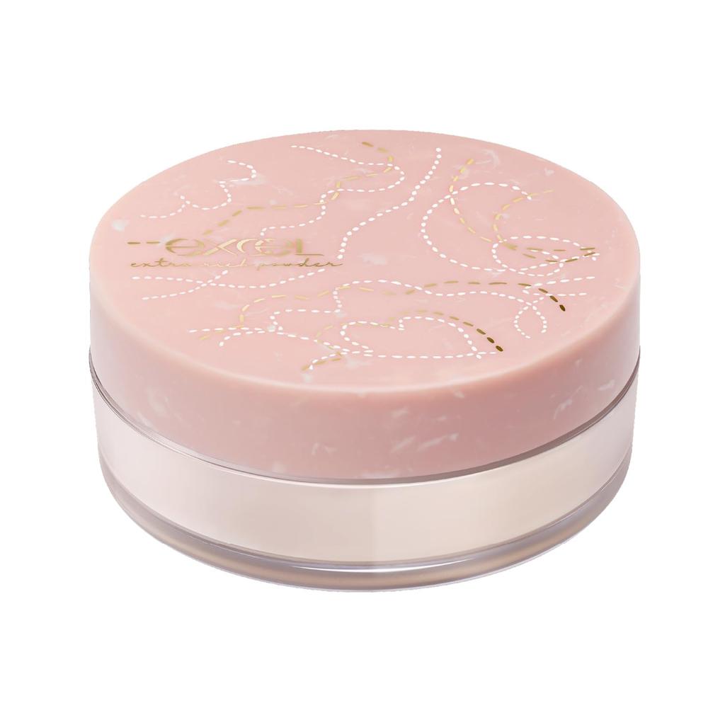 excel Extra Rich Powder 02 Pearl In Glossy Skin Face Powder with Stretchable Net '24 (Peach Glow) 7-color