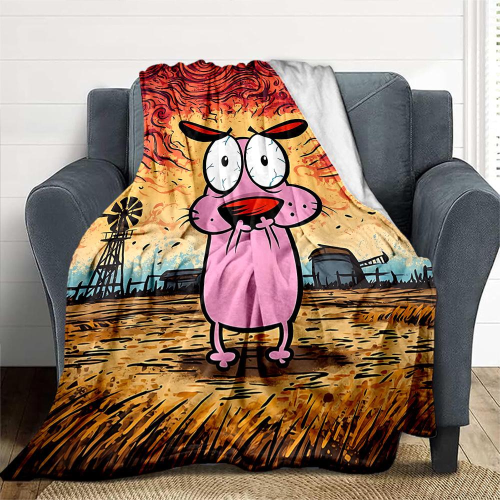 1pc Courage the Cowardly Dog Outdoor Blanket Lightweight Flannel, Soft & Warm, All Season Use for Sofa, Outdoor, Camping, Living Room, Office, Chair