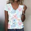Damen V-Ausschnitt Kurzarm Blumenprint T-Shirt Lässiges Lockeres Oberteil Leichtes Weiches Gewebe Bequemes Design für den Täglichen Gebrauch