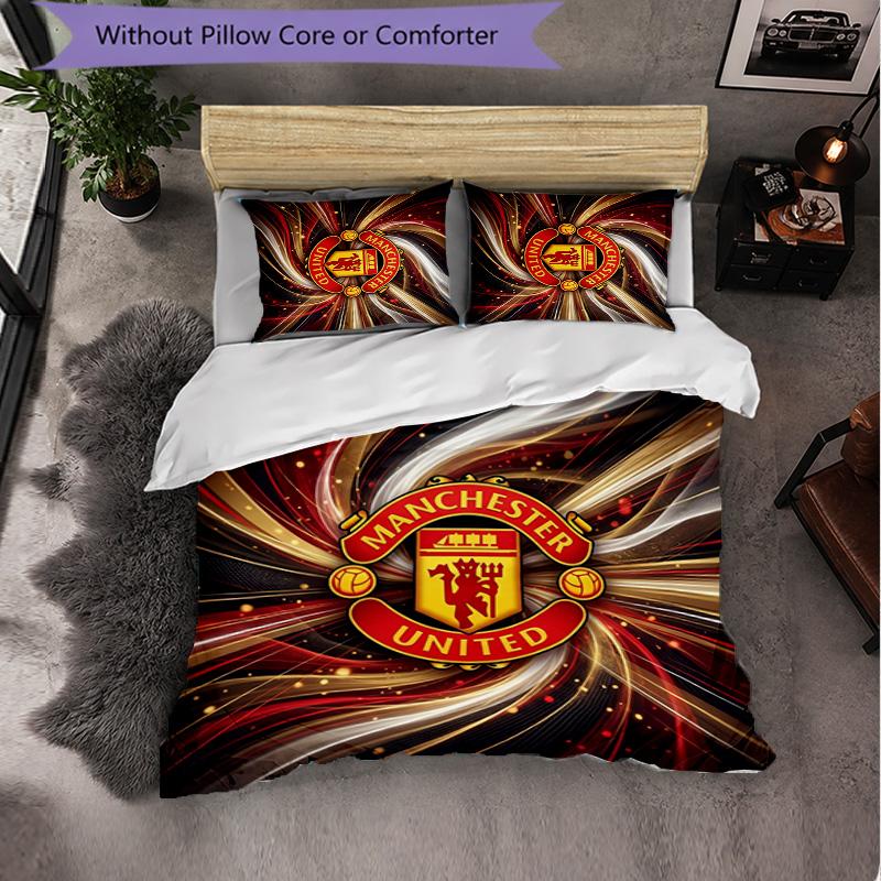 Vzor Manchester United 3dílná sada povlečení Měkký povlak na přikrývku z mikrovlákna s povlaky na polštáře do ložnice