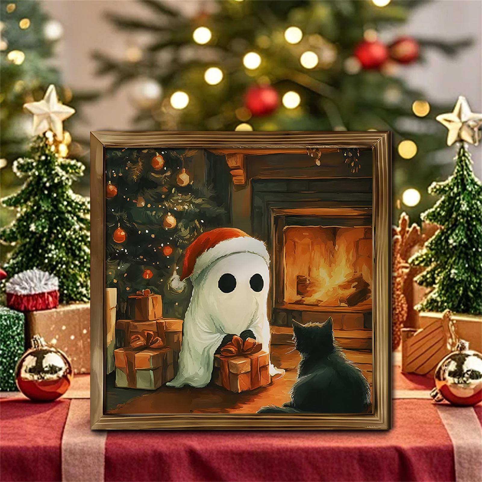 

Christmas Wearing Santa Hat Photo Restaurant Light Luxury Background Wall Props Wooden Photo Frame Decorative Painting One Size