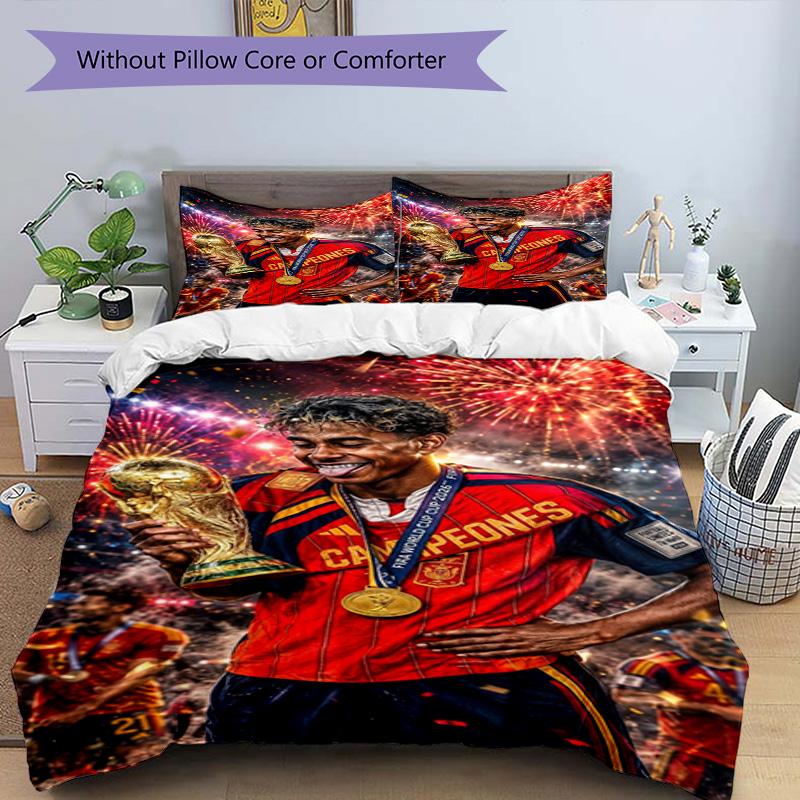 Lamine Yamal Barcelona Football Jersey Bedding Set,Comfort Bed Linen for Boys Room Decoration,Perfect Gift for Match Fans,Wrinkle Resistant Duvet Cove