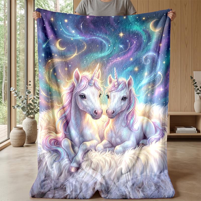 Unicorns In Rainbow Meadow Theme Blanket Lightweight Warm Flannel Blanket Decorative Throw Blanket for Home Decoration