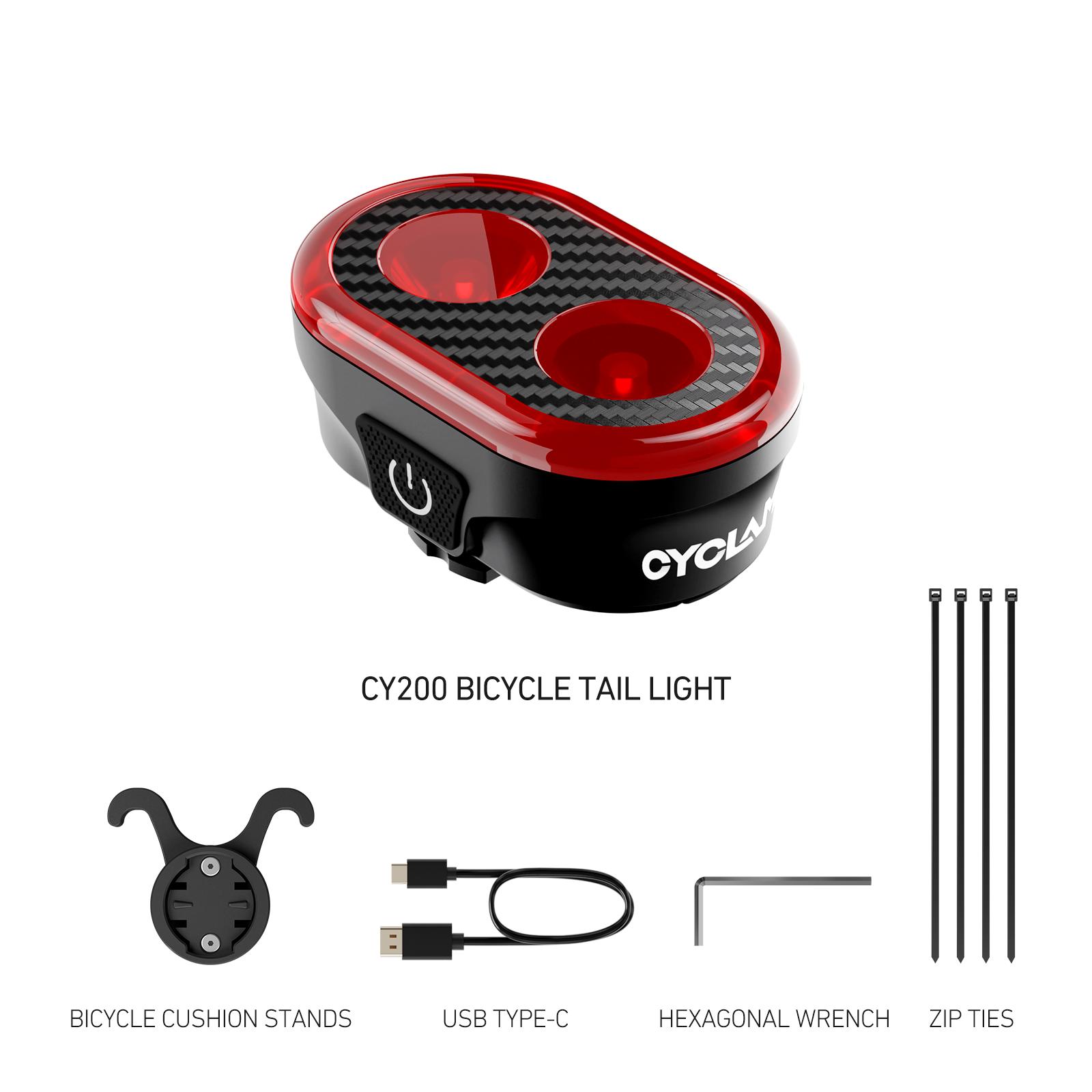 CYCLAMI CY200 Bike Smart Brake Sensing Rear Light Bicycle Tail Light IPX6 Waterproof LED Charging Taillight Cycling Accessories CY200