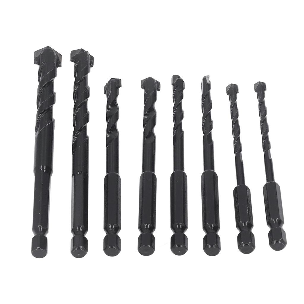 8Pcs Masonry Drill Bit Cemented Carbide 6.35mm Hex Shank Black Set Kit for Tile Concrete