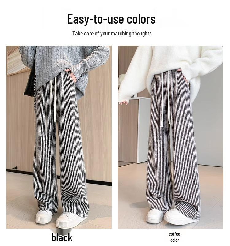 Petite Wool Blend Pinstripe High Waist Wide Leg Pants - Slimming, Loose Fit for Autumn/Winter