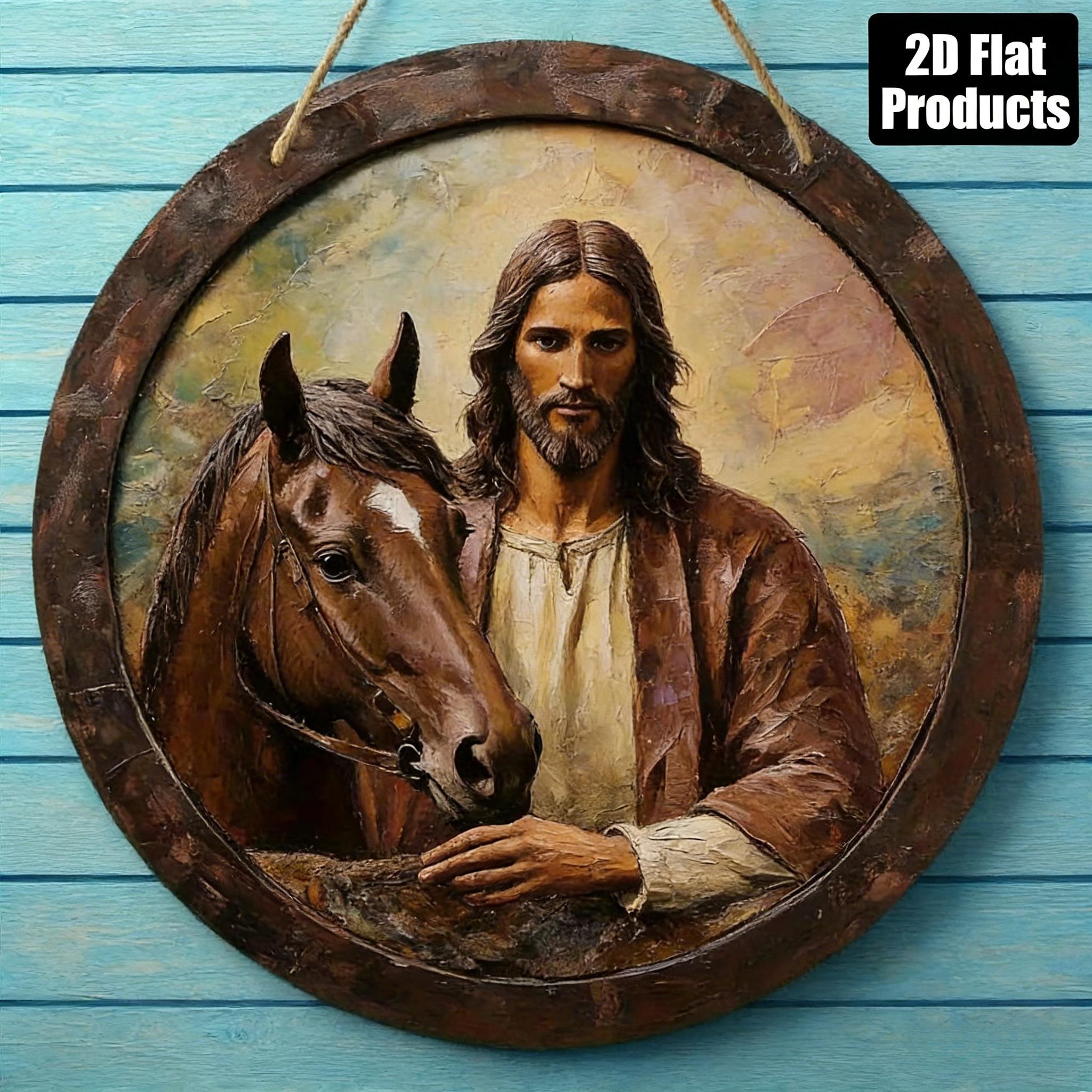 

2D Flat Vintage and Horse Themed Round Wooden Sign | Wall Hanging Decorative Plaque, Restaurant Shop Wall Decor, Farmhouse Lake Life Wooden Decor 15*15cm