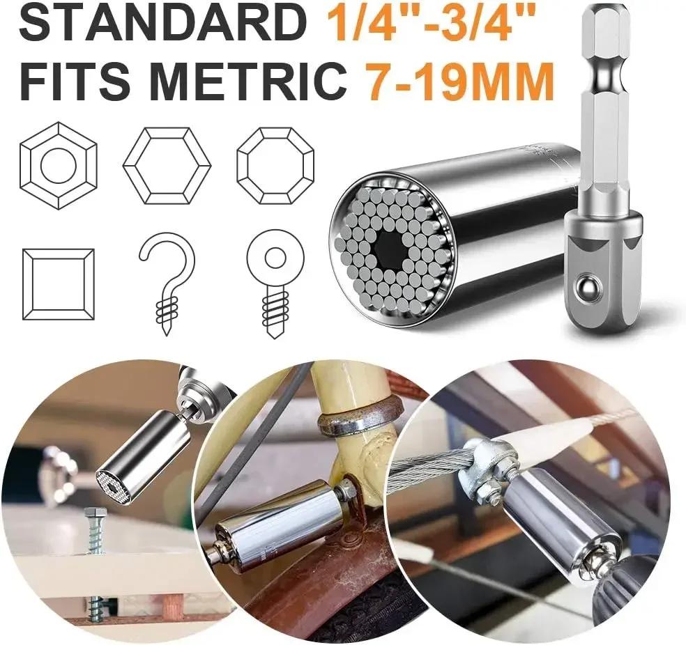 Cheie Tubulară Universală Multifuncțională 7-19mm Adaptor Cheie Clichet pentru Mașini de Găurit Aplicații Versatile
