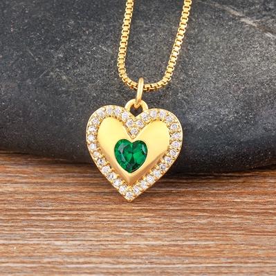 

Nidin Trendy Clavicle Chain Romantic 5 Colors Heart Pendant Necklace for Women Sweet Korean Style Gold Plated Choker Jewelry зелёный