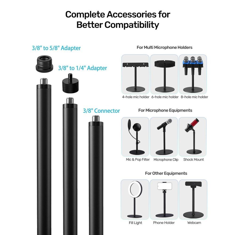 Etour 7.75-inch Desktop Microphone Stand Multi-Microphone Holder Stand with Weight Base