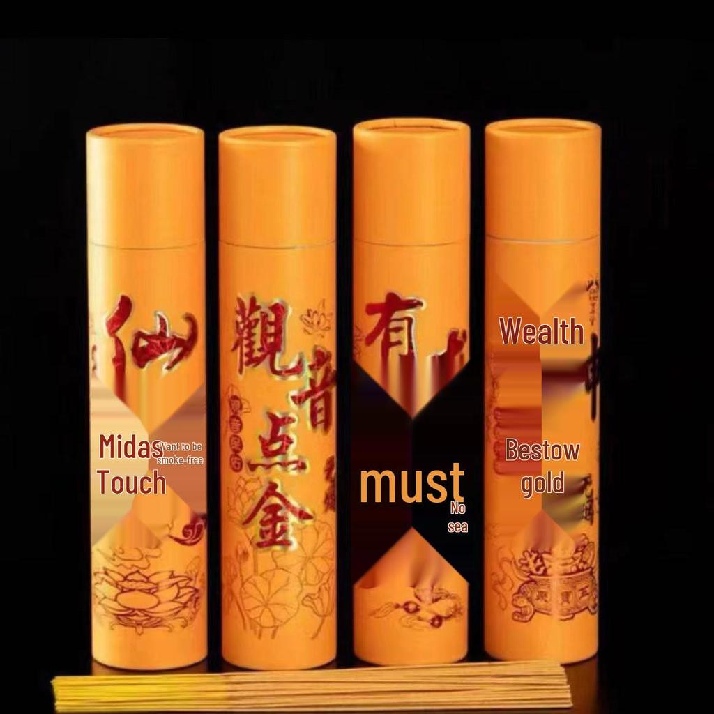 Golden Wealth Attraction Smokeless Bamboo Stick Incense for Home and Buddha Offerings, Available In 33cm, 39cm, and 49cm with Hook Incense Burner.