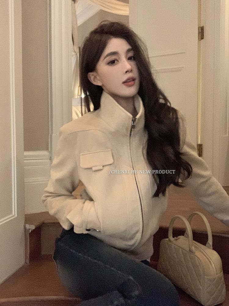 Women's Korean Style Retro Faux Suede Slim Fit Motorcycle Jacket