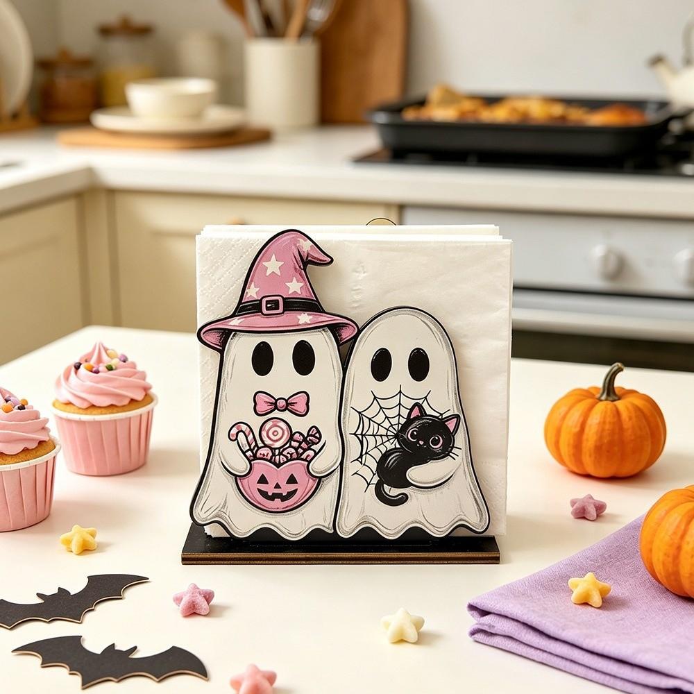 Wood Halloween Toilet Paper Holder Freestanding Novelty Shape Freestanding Tissue Holder Pastel Halloween Style Stable Base