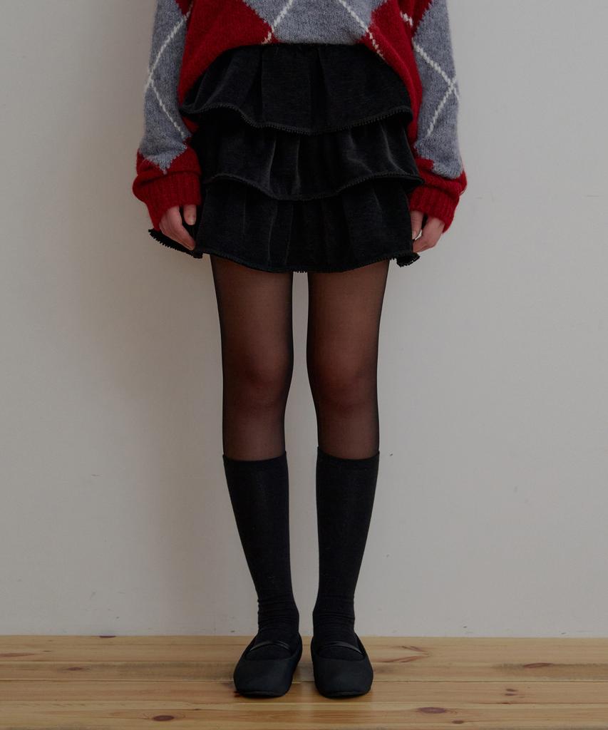 ODER Corduroy Tiered Skirt-Pants - Black