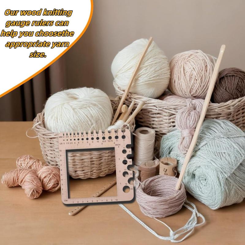 Wood Knitting Needle Gauge Square Ruler Embroidery Thread Bobbins Floss For Spinners Yarn Measuring Tools Sewing Supplies