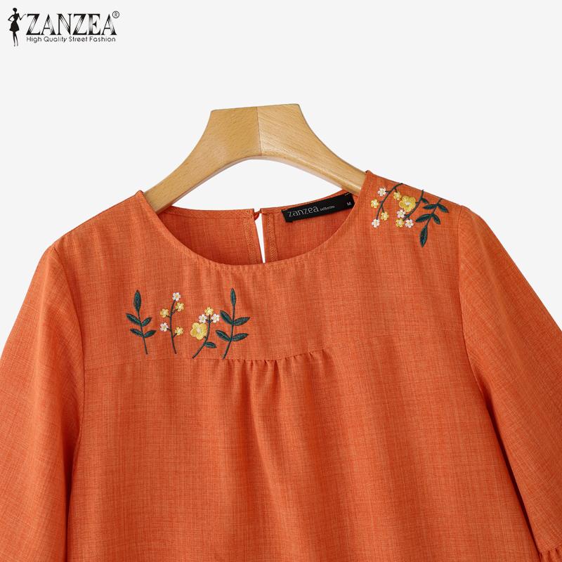 ZANZEA Chemisier ample à imprimé décontracté à col rond et manches 3/4 pour femmes