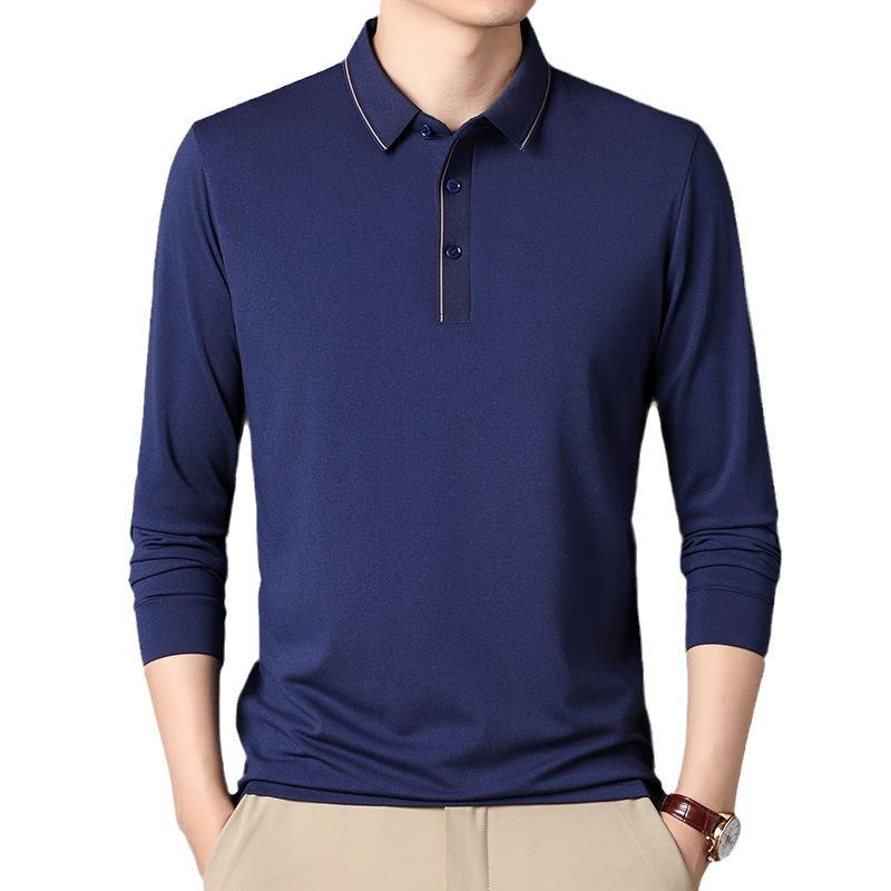 Men's Polo Spring and Autumn Long-sleeved T-shirt Men's Lapel Simple Business Youth Loose Large Size Dad Wear