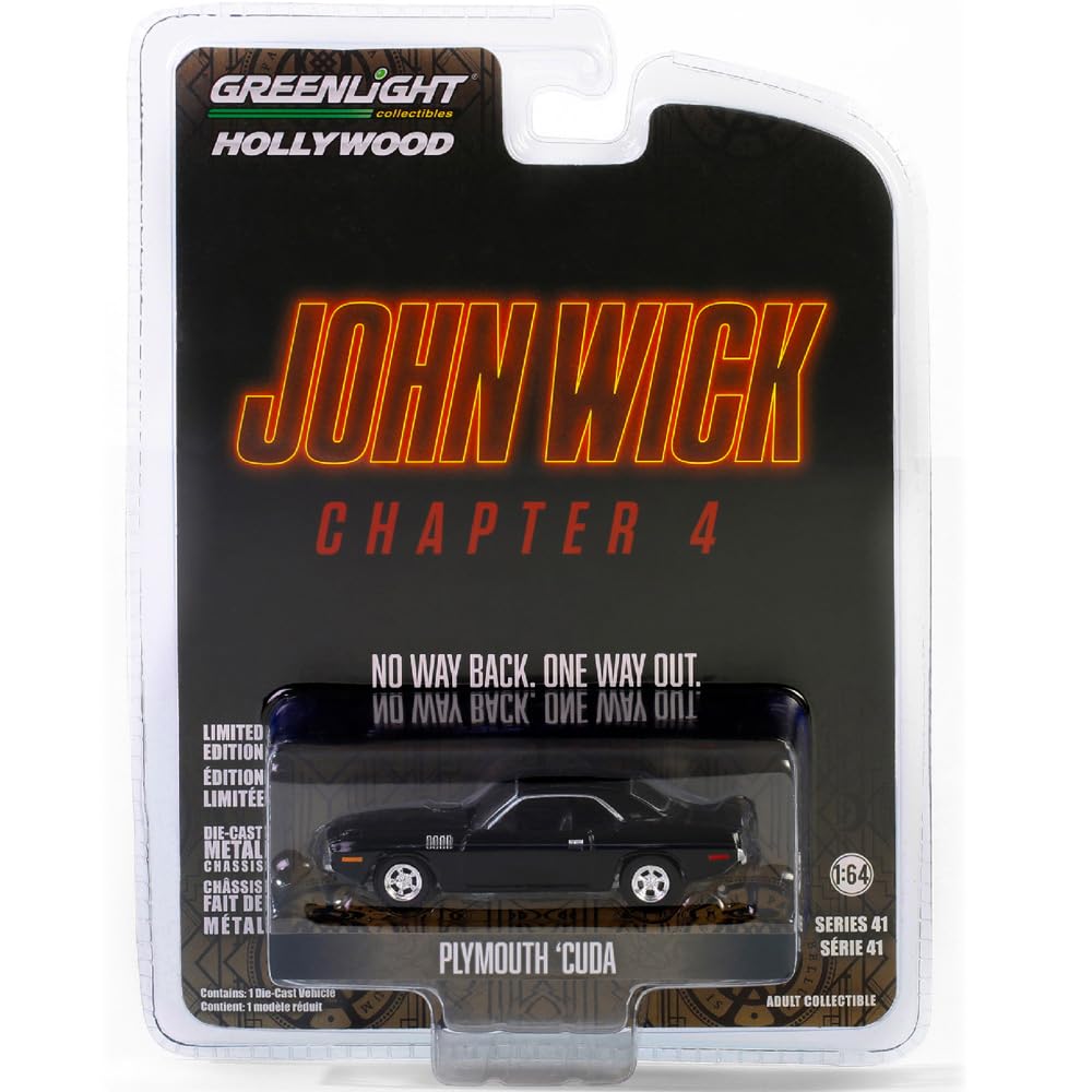 GREENLIGHT Масштаб 1/64 Серия Hollywood 41-1971 Plymouth Cuda - Джон Уик зелёный