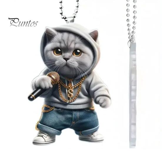 Microfone Gato Homem Pendurado Decoração Casa Interior Árvore de Natal Espelho Retrovisor Do Carro 2D Plano Karaoke Gatinho Acrílico Pendurado Enfeite Desenho Animado Animal