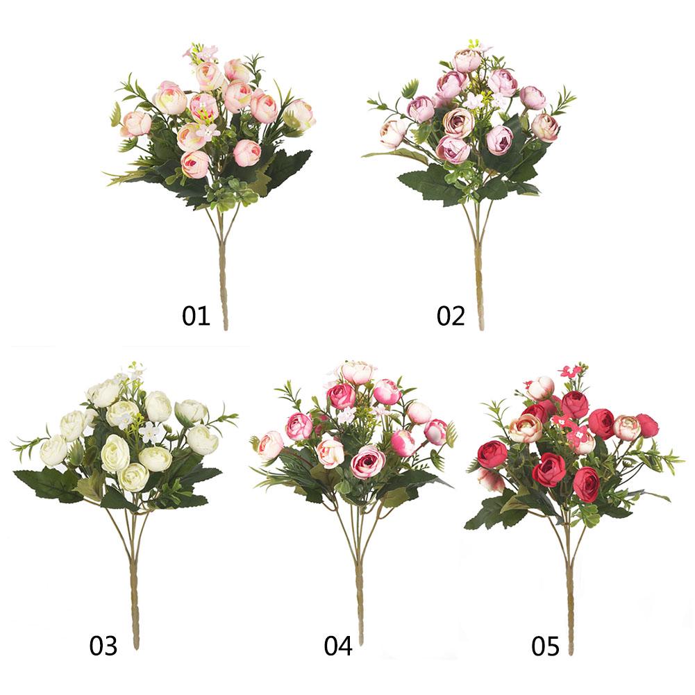 Artificial Camellia 5 Branchs 13 Flowers Realistic Silk Easy Maintenance Faux Flower Decor Dark Pink for Wedding Birthday Party