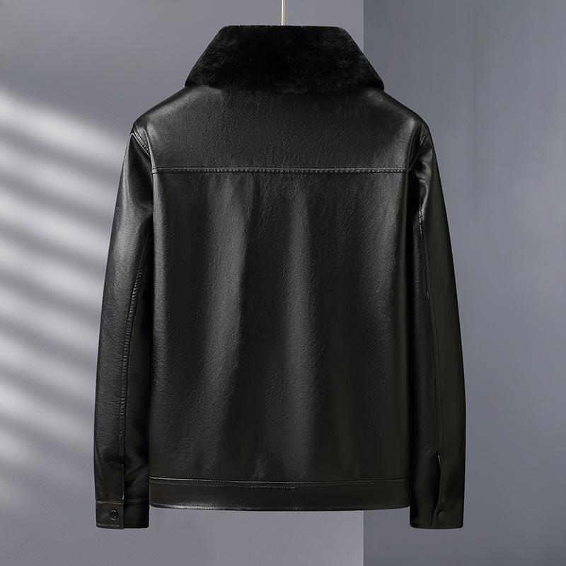 Kurtka skórzana zimowa męska futrzana, jedna swobodna, gruba, pluszowa, skórzana kurtka, ciepłe płaszcze