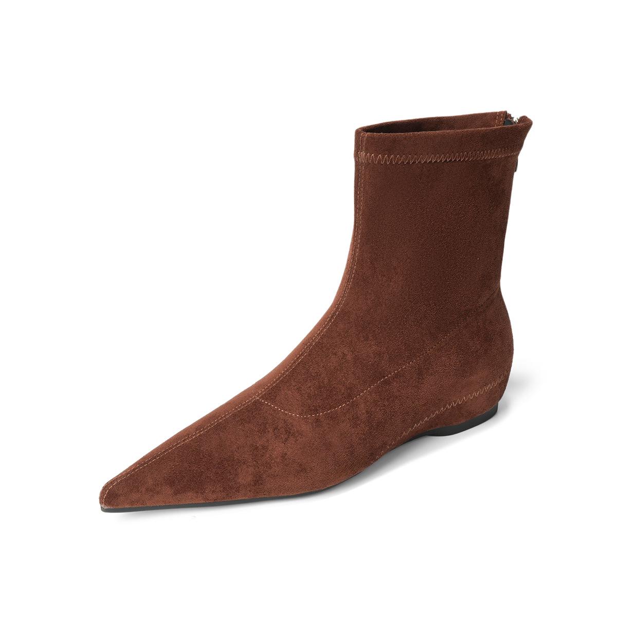 

Weiwei Girl Autumn/Winter Suede Pointed Toe Flat Ankle Boots for Women 39 коричневий