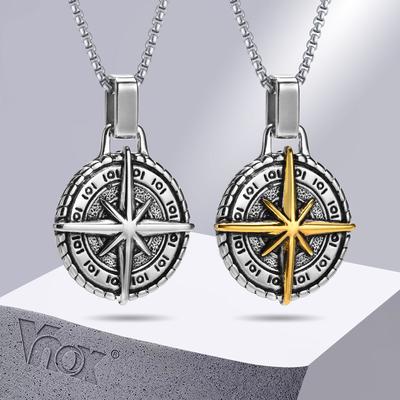 Vnox Stylish Mens Compass Necklace,Rock Punk Stainless Steel Compass Pendants Male Collar Jewelry