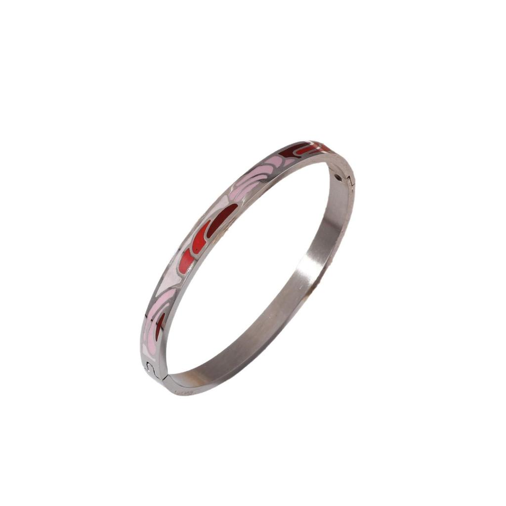 18K Electroplated Women's Retro Enamel Drip Oil Titanium Steel Bracelet, 6mm