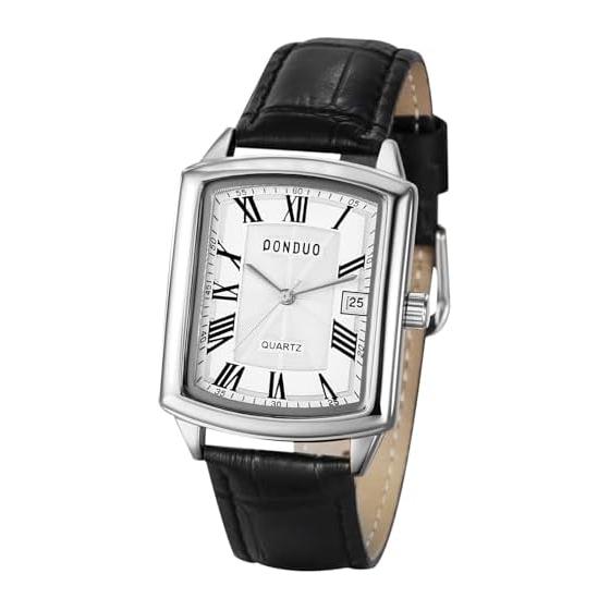 Men s Watch Square Leather Waterproof: Quartz Watch Leather Strap Rectangular Dial Men s Watch Roman Numeral Cool Business Daily White