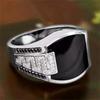 Luxury Modern Style Men's Black Crystal Zircon Ring Hiphop Men's Punk Masonic Freemason Totem Promise Ring Wedding Party Jewelry